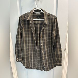 Army green button down plaid shirt by Tentree, size medium